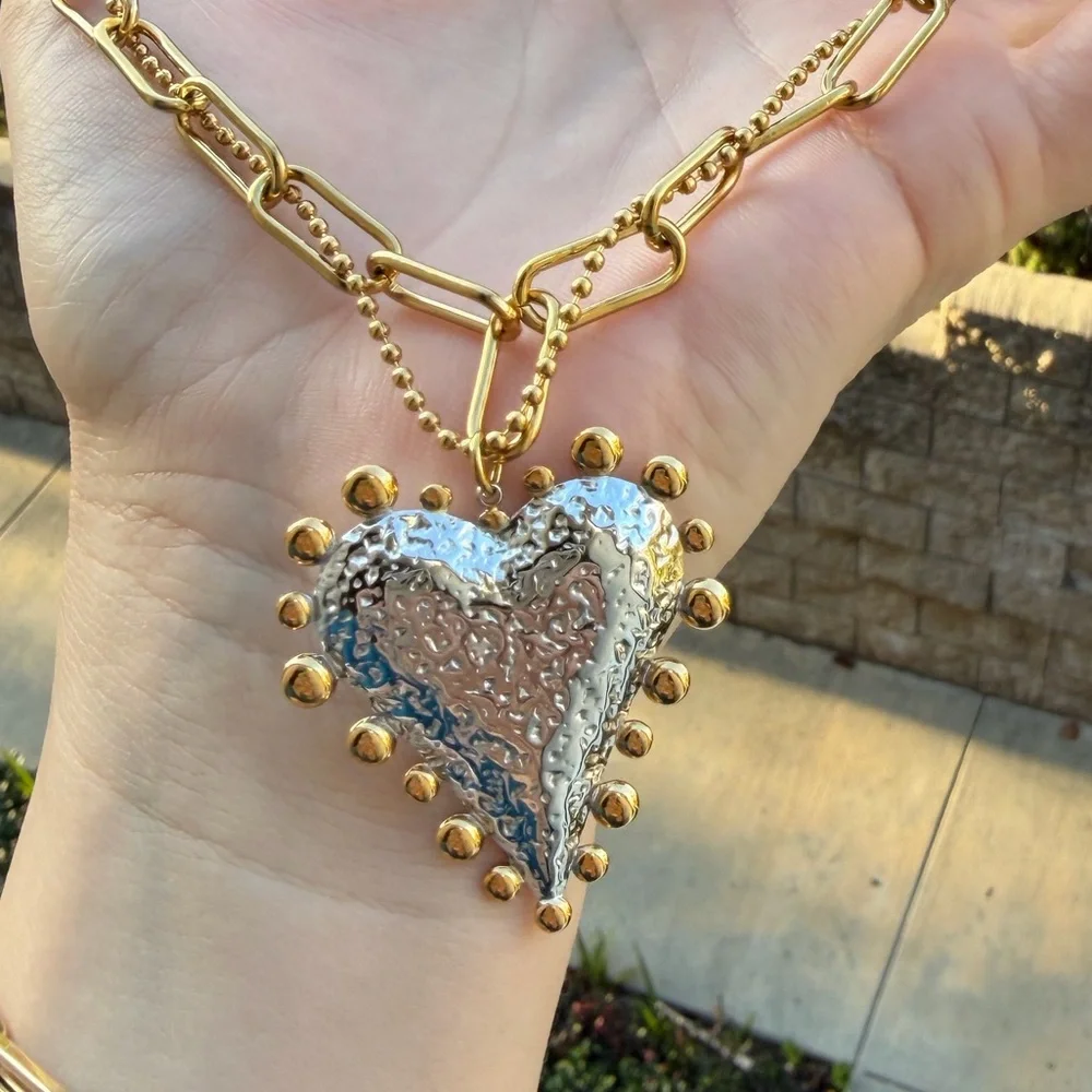 Gold and Silver Heart Pendant Necklace